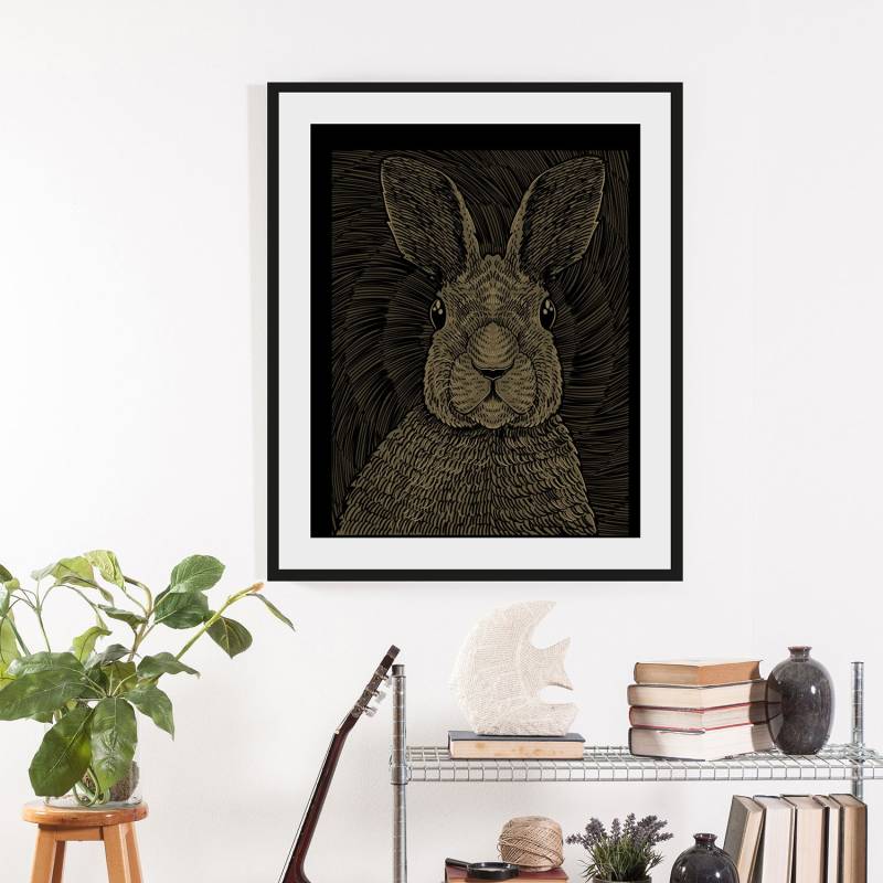 queence Bild »Aladin«, Hase-Hasen-Haustiere-Kunst-Schwarz-Weiss, (1 St.), HD Premium Poster-Druck inkl. Holzrahmen von queence