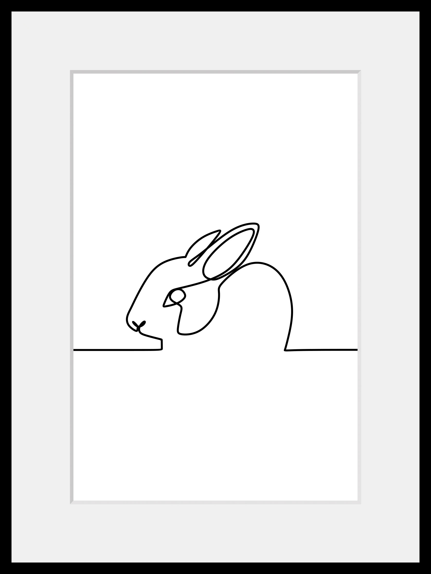 queence Bild »Picasso Hase«, Schwarz-Weiss-Kunst-Modern-Hase-Hasen-Haustiere, (1 St.), HD Premium Poster-Druck inkl. Holzrahmen von queence