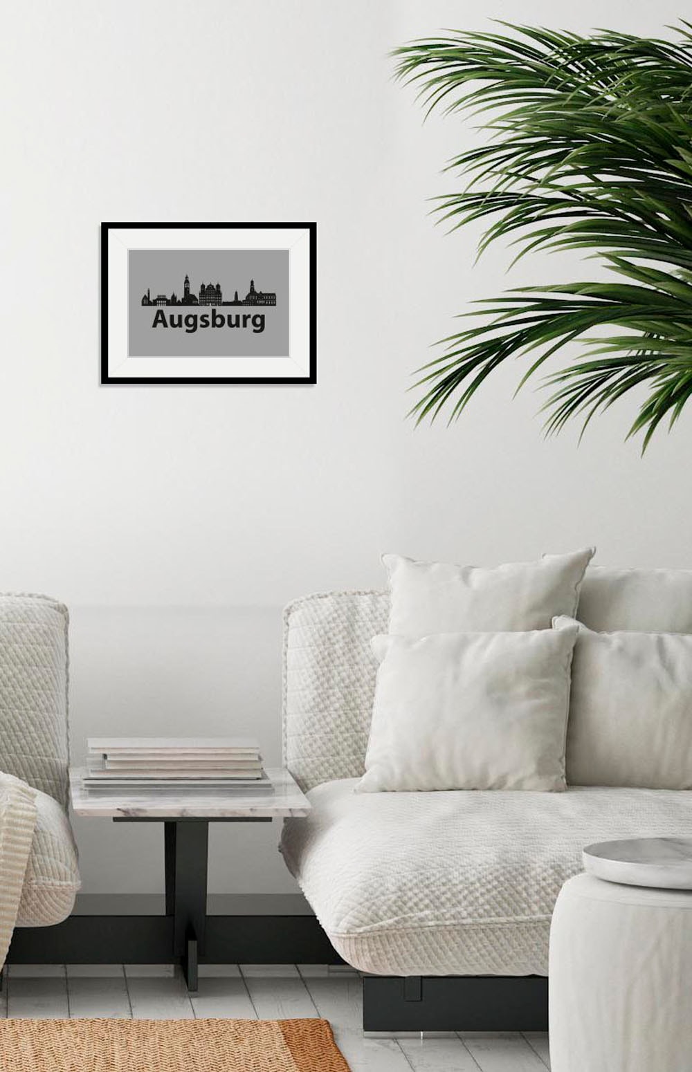 queence Bild »Augsburg Skyline«, Städte-Stadt-Deutschland-Gebäude, (1 St.), HD Premium Poster-Druck inkl. Holzrahmen von queence