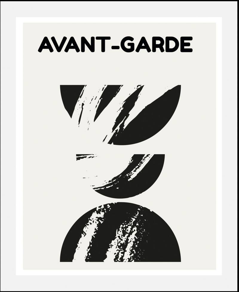 queence Bild »Avant-Garde II«, Abstrakt-Kunst-Schriftzug-Schwarz-Weiss, (1 St.), HD Premium Poster-Druck inkl. Holzrahmen von queence