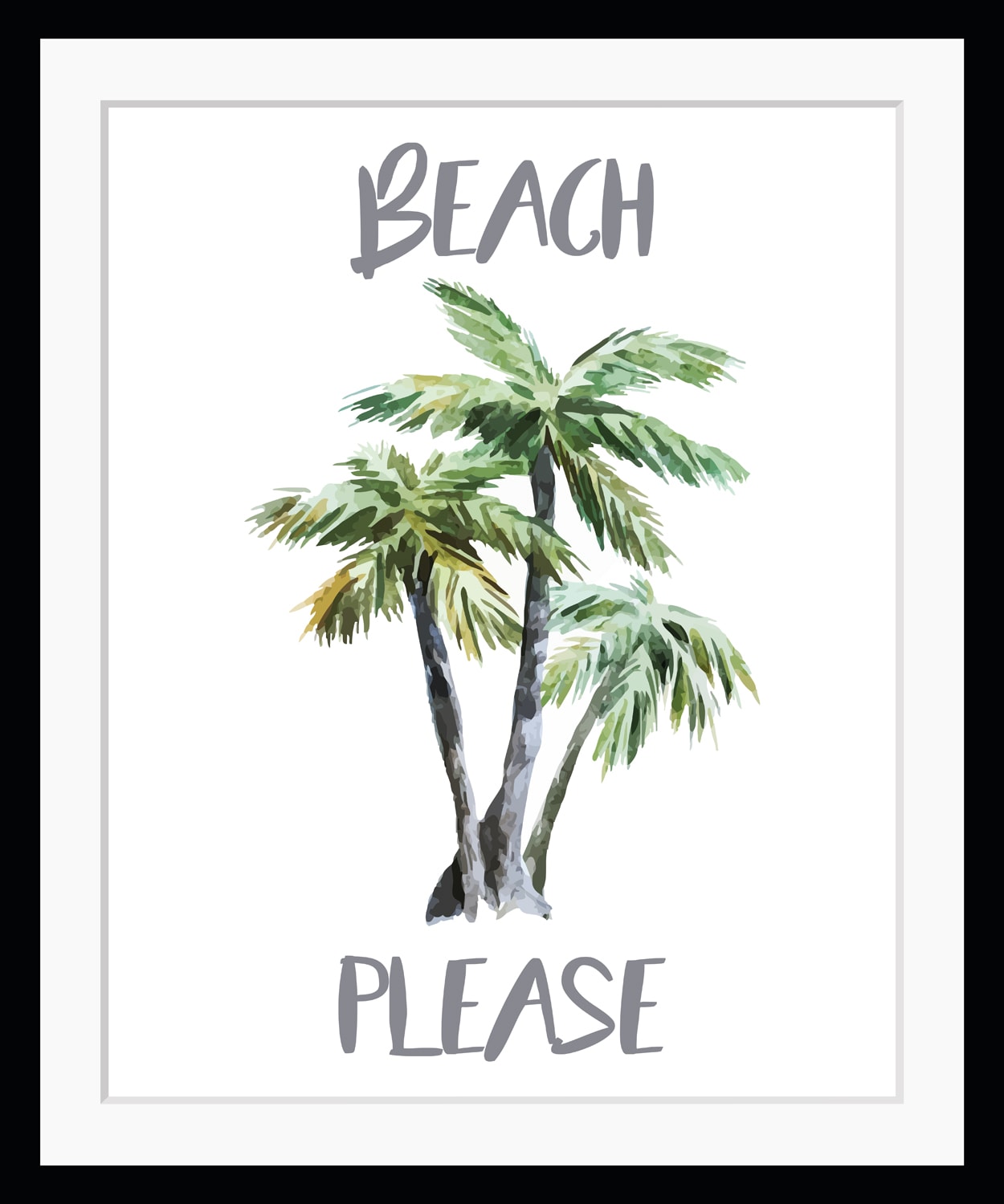 queence Bild »BEACH PLEASE«, Palmen-Humor-Schriftzug-Sprüche & Texte, HD Premium Poster-Druck inkl. Holzrahmen von queence