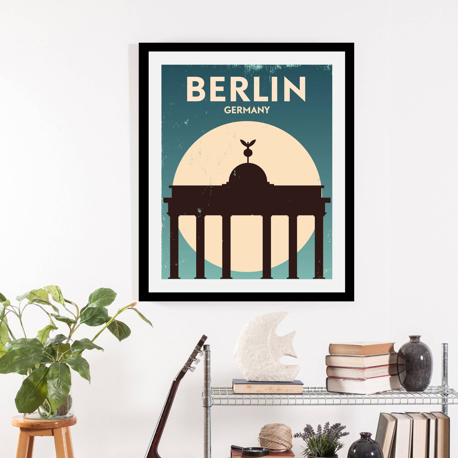 queence Bild »Berlin«, Städte-Deutschland-Schriftzug-Berlin-Gebäude-Sprüche & Texte, (1 St.), HD Premium Poster-Druck inkl. Holzrahmen von queence