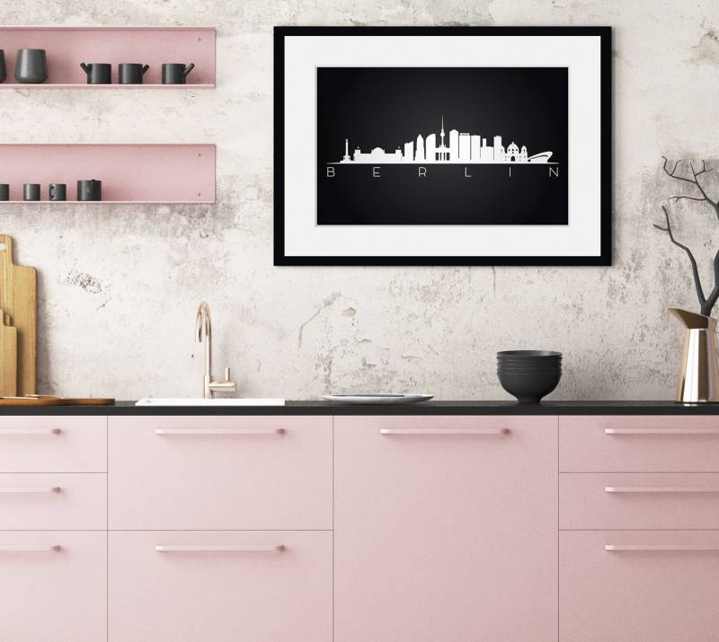 queence Bild »Berlin Skyline«, Städte-Stadt-Deutschland-Berlin-Gebäude, (1 St.), HD Premium Poster-Druck inkl. Holzrahmen von queence