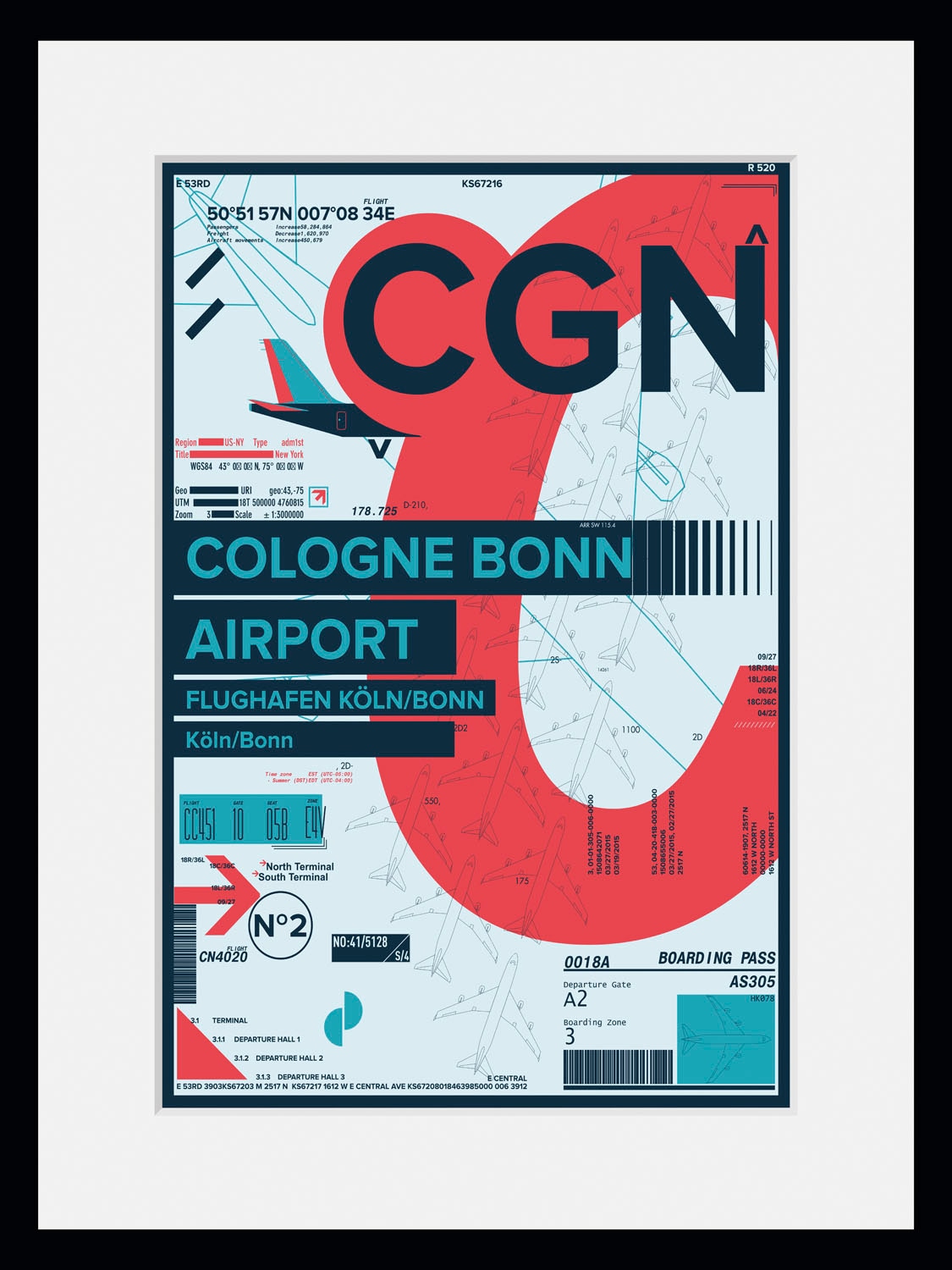 queence Bild »Köln Bonn AIRPORT«, Flugzeuge-Magazincover-Mode-Fashion-Deutschland-Gebäude-Köln, (1 St.), HD Premium Poster-Druck inkl. Holzrahmen von queence