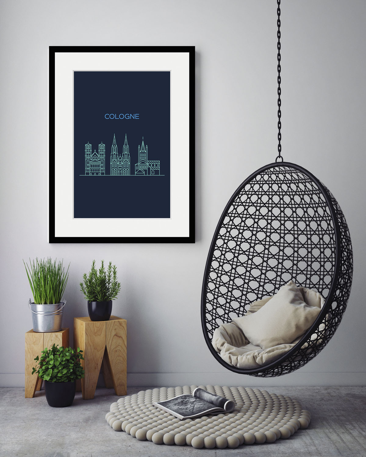 queence Bild »Cologne Sightseeing«, Städte-Stadt-Deutschland-Kirche-Gebäude-Schriftzug-Köln, (1 St.), HD Premium Poster-Druck inkl. Holzrahmen von queence