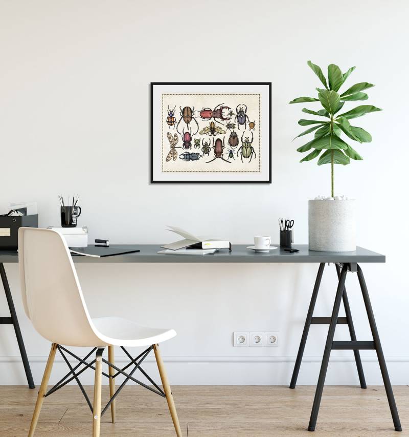 queence Bild »Das Grosse Krabbeln«, Schmetterlinge-Kunst-Insekten, (1 St.), HD Premium Poster-Druck inkl. Holzrahmen von queence