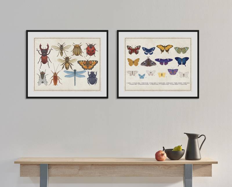 queence Bild »Das Grosse Krabbeln«, Schmetterlinge-Kunst-Insekten, (1 St.), HD Premium Poster-Druck inkl. Holzrahmen von queence