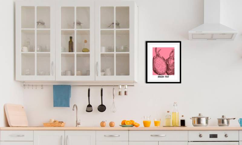 queence Bild »Drachenfrucht«, Obst-Obst Bilder-Essen-Lebensmittel-Kunst-Schriftzug, (1 St.), HD Premium Poster-Druck inkl. Holzrahmen von queence