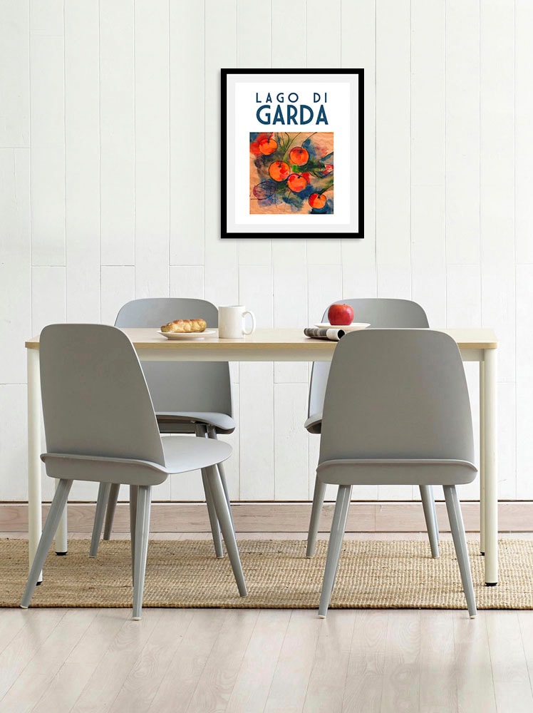 queence Bild »Gardasee«, Italien-Schriftzug-Obst-Obst Bilder-Kunst, (1 St.), HD Premium Poster-Druck inkl. Holzrahmen von queence