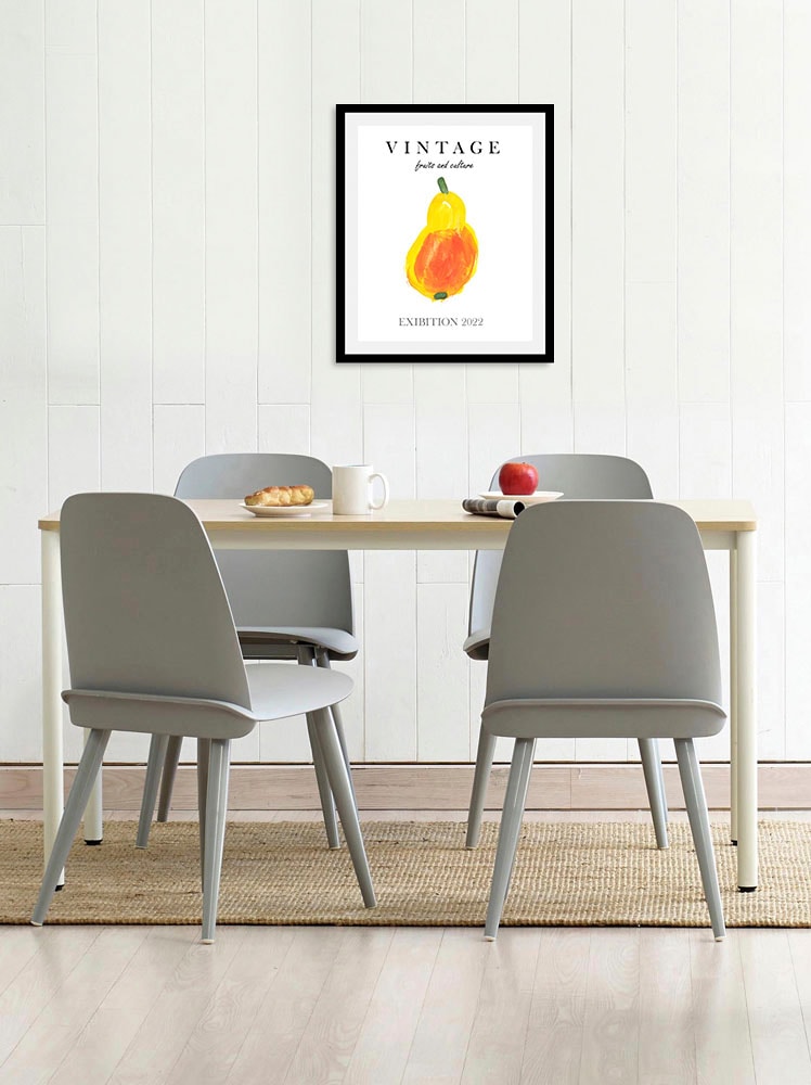 queence Bild »Eligius«, Obst-Obst Bilder-Essen-Lebensmittel-Kunst-Schriftzug, (1 St.), HD Premium Poster-Druck inkl. Holzrahmen von queence