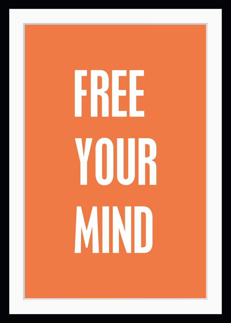 queence Bild »FREE YOUR MIND«, Sprüche & Texte-Schriftzug-Motivationsbilder, HD Premium Poster-Druck inkl. Holzrahmen von queence