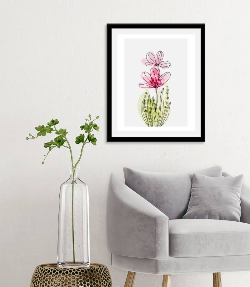 queence Bild »Aquarell Blume Pink«, Blumen-Blumenbilder-Pflanzen-Pflanzenbilder, (1 St.), HD Premium Poster-Druck inkl. Holzrahmen von queence