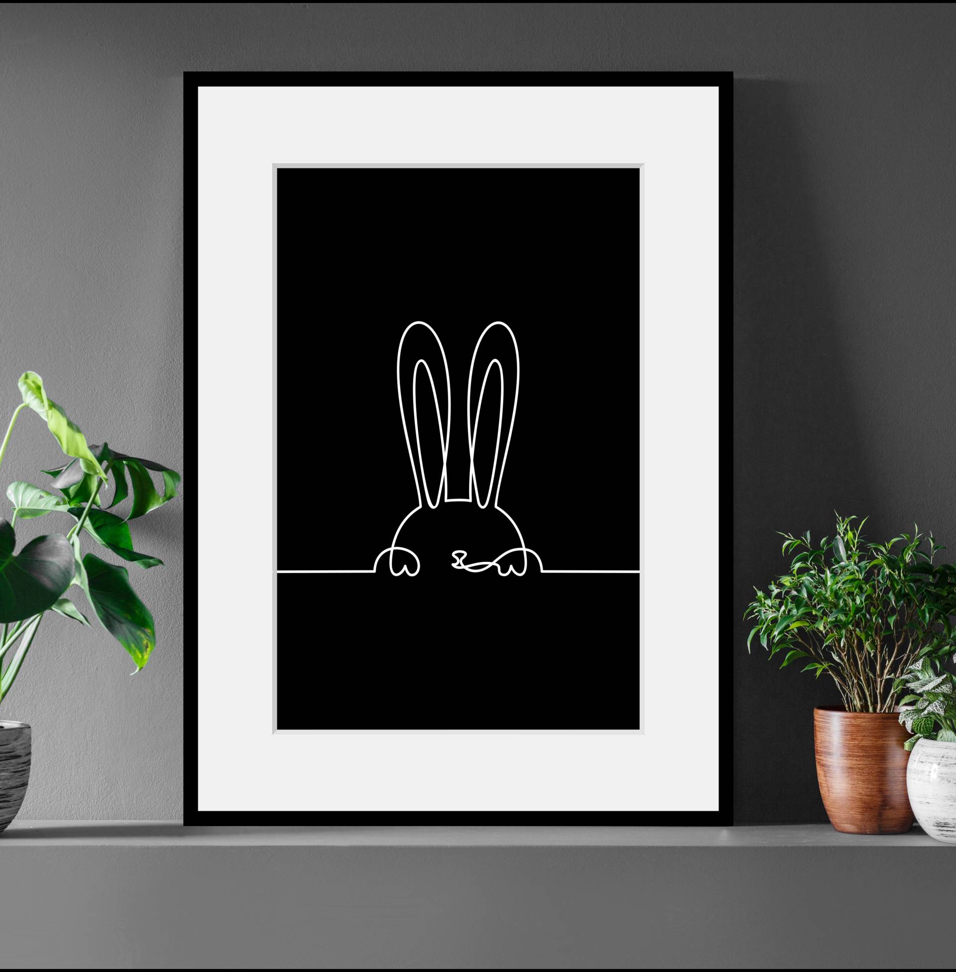 queence Bild »Felix«, Schwarz-Weiss-Hase-Kunst-Modern-Hasen-Haustiere, (1 St.), HD Premium Poster-Druck inkl. Holzrahmen von queence