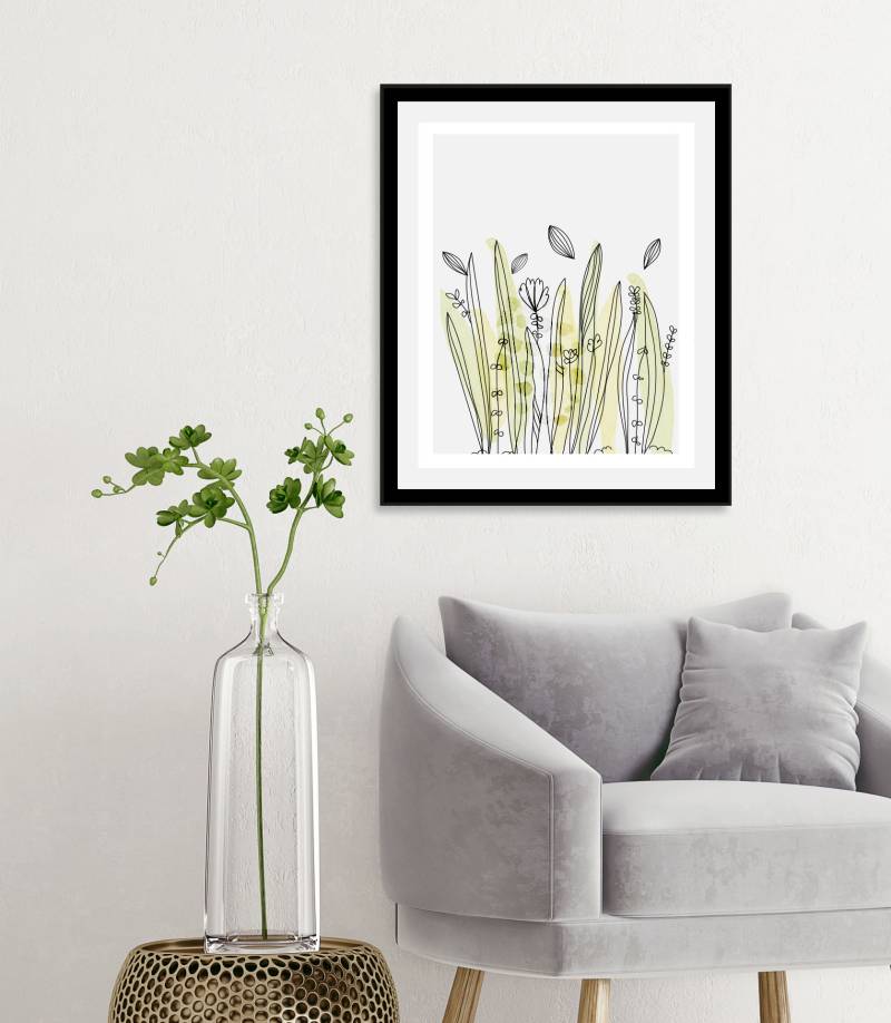 queence Bild »Aquarell Gräser«, Blumen-Blumenbilder-Pflanzen-Pflanzenbilder-Gräser, (1 St.), HD Premium Poster-Druck inkl. Holzrahmen von queence