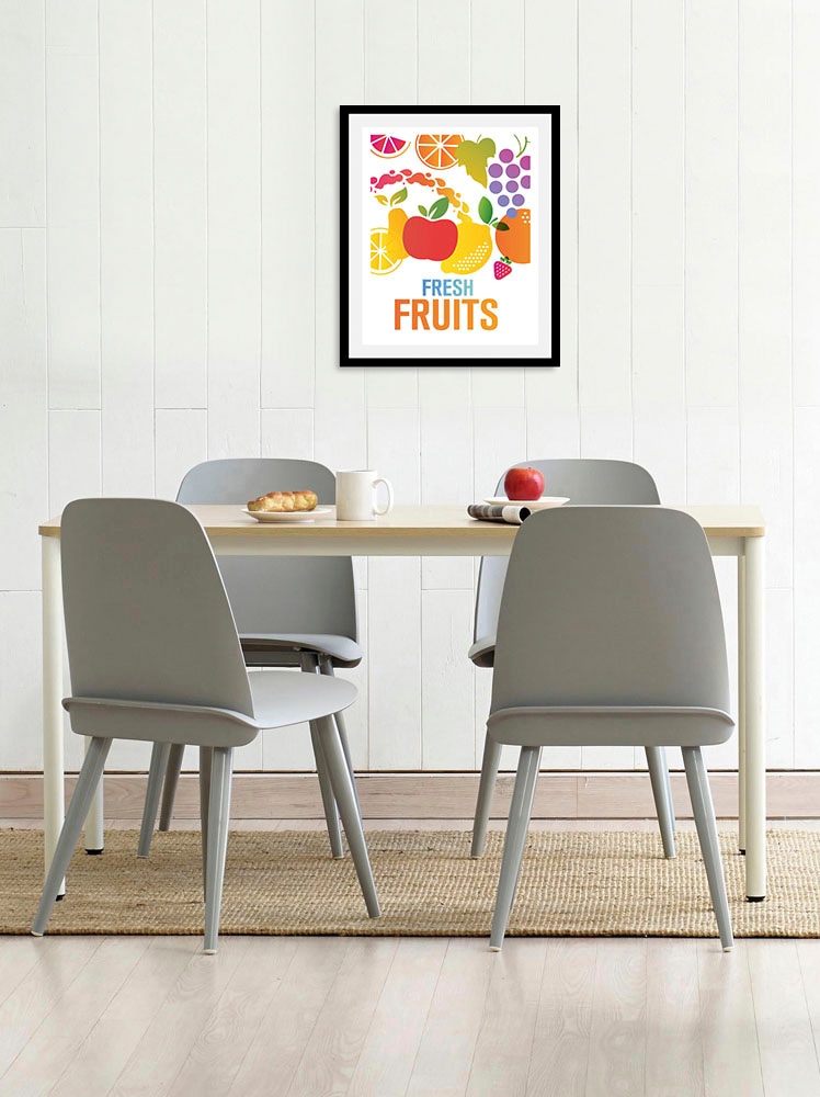 queence Bild »Fresh Fruits«, Obst-Obst Bilder-Essen-Lebensmittel-Kunst-Abstrakt-Schriftzug, (1 St.), HD Premium Poster-Druck inkl. Holzrahmen von queence