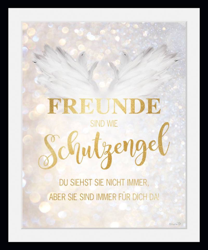 queence Bild »Freunde sind wie Schutzengel«, Sprüche & Texte-Liebessprüche-Schriftzüge, (1 St.), HD Premium Poster-Druck inkl. Holzrahmen von queence