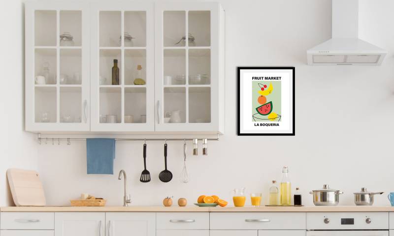 queence Bild »Fruit Market«, Obst-Obst Bilder-Essen-Lebensmittel-Kunst-Abstrakt-Figuren, (1 St.), HD Premium Poster-Druck inkl. Holzrahmen von queence