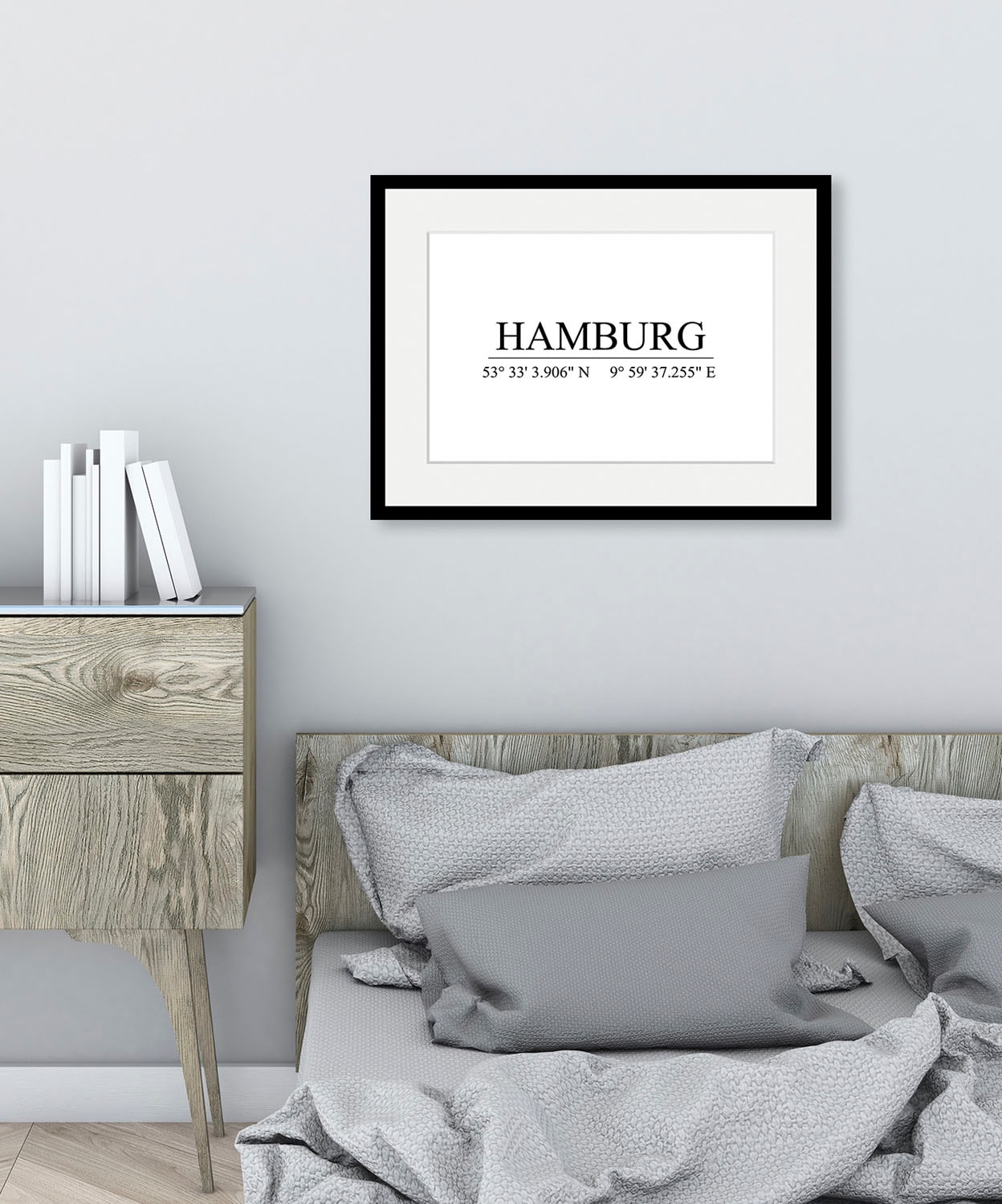 queence Bild »HAMBURG«, Städte-Stadt-Deutschland-Gebäude-Hamburg-Schwarz-Weiss, (1 St.), HD Premium Poster-Druck inkl. Holzrahmen von queence