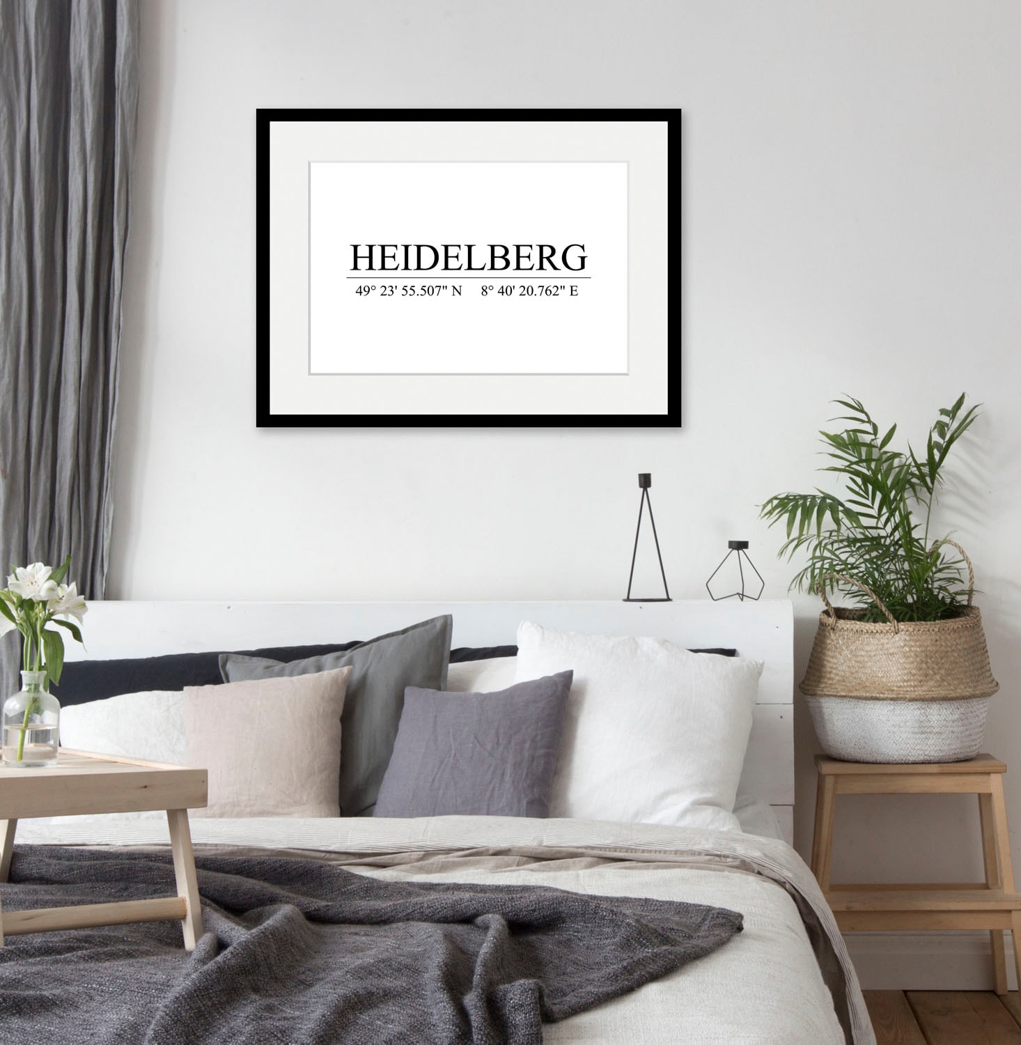 queence Bild »Heidelberg«, Städte-Schriftzug-Deutschland-Stadt-Schwarz-Weiss, (1 St.), HD Premium Poster-Druck inkl. Holzrahmen von queence