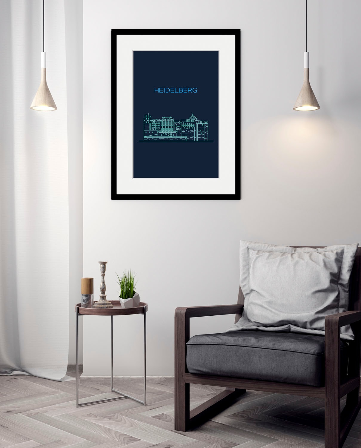 queence Bild »Heidelberg Sightseeing«, Städte-Schriftzug-Deutschland-Stadt-Gebäude, (1 St.), HD Premium Poster-Druck inkl. Holzrahmen von queence