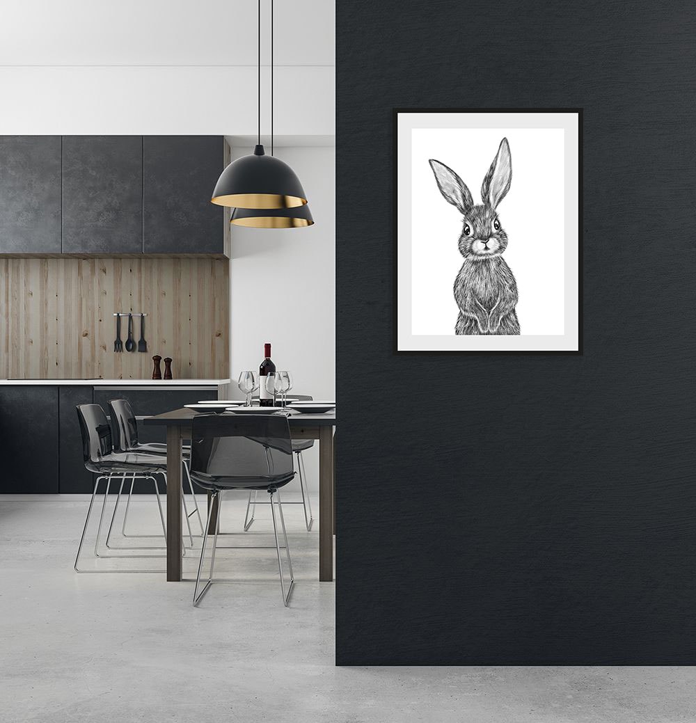 queence Bild »Helmi«, Hase-Hasen-Schwarz-Weiss-Kunst-Haustiere, (1 St.), HD Premium Poster-Druck inkl. Holzrahmen von queence