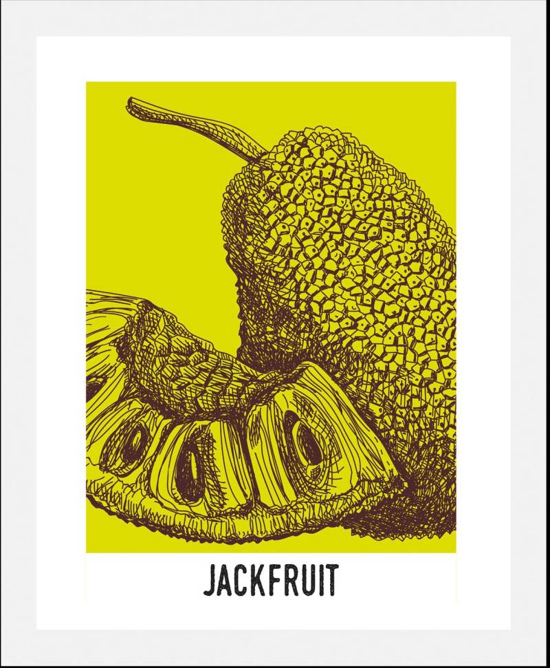 queence Bild »Jackfruit«, Obst-Obst Bilder-Schriftzug, (1 St.), HD Premium Poster-Druck inkl. Holzrahmen von queence