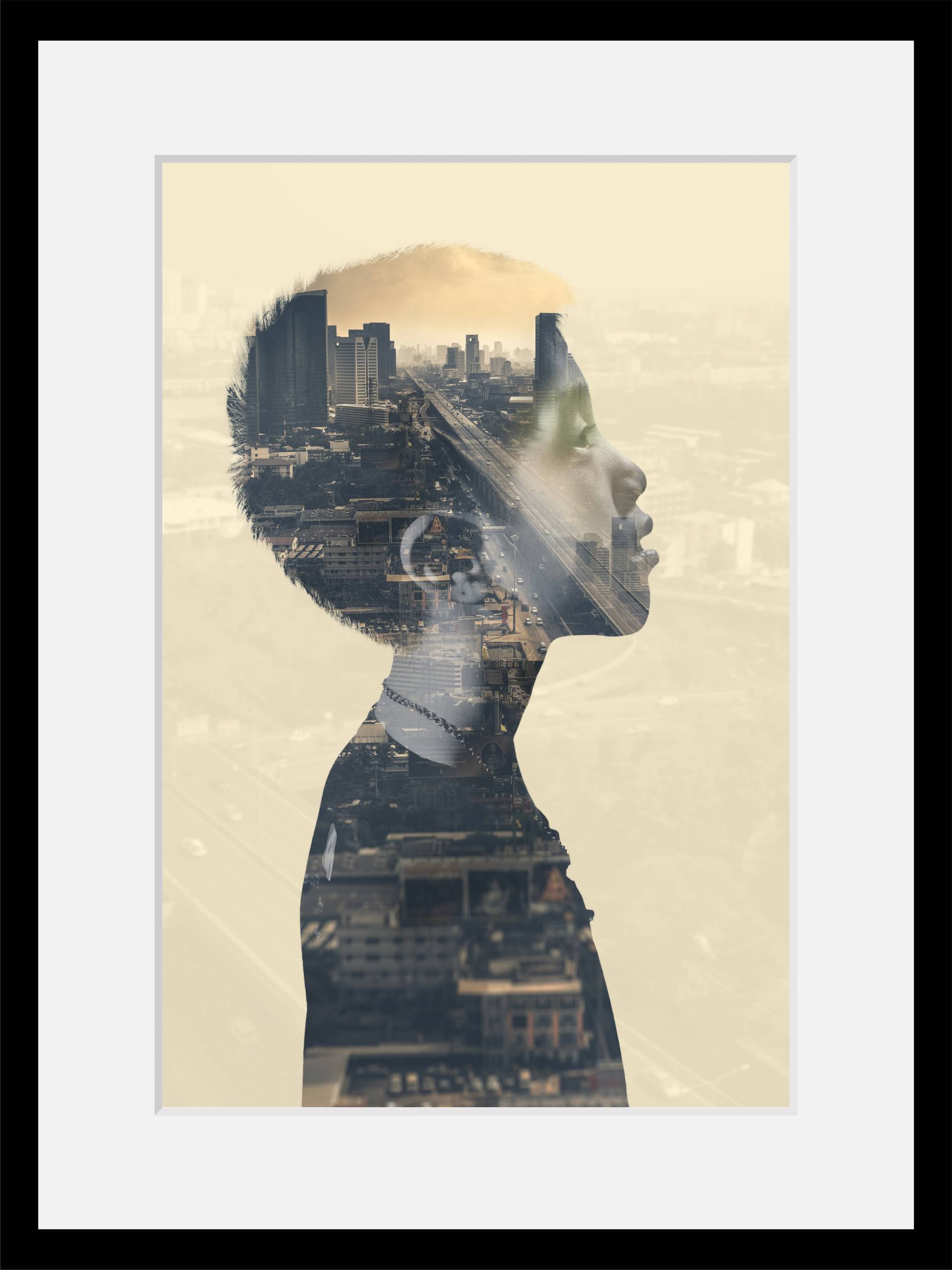 queence Bild »Jong«, Kind-Stadt-Städte-Kunst, HD Premium Poster-Druck inkl. Holzrahmen queence Bild »Jong«, Kind-Stadt-Städte-Kunst, HD Premium Poster-Druck inkl. Holzrahmen von queence