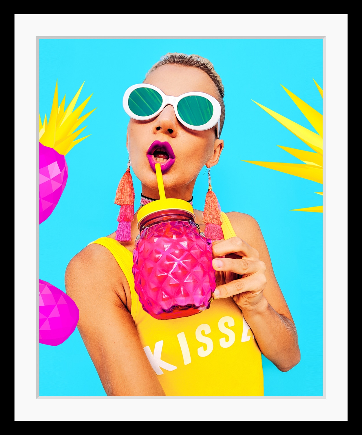 queence Bild »Jule«, Ananas-Kunst-Frau-Palmen-Pflanzen, HD Premium Poster-Druck inkl. Holzrahmen queence Bild »Jule«, Ananas-Kunst-Frau-Palmen-Pflanzen, HD Premium Poster-Druck inkl. Holzrahmen von queence