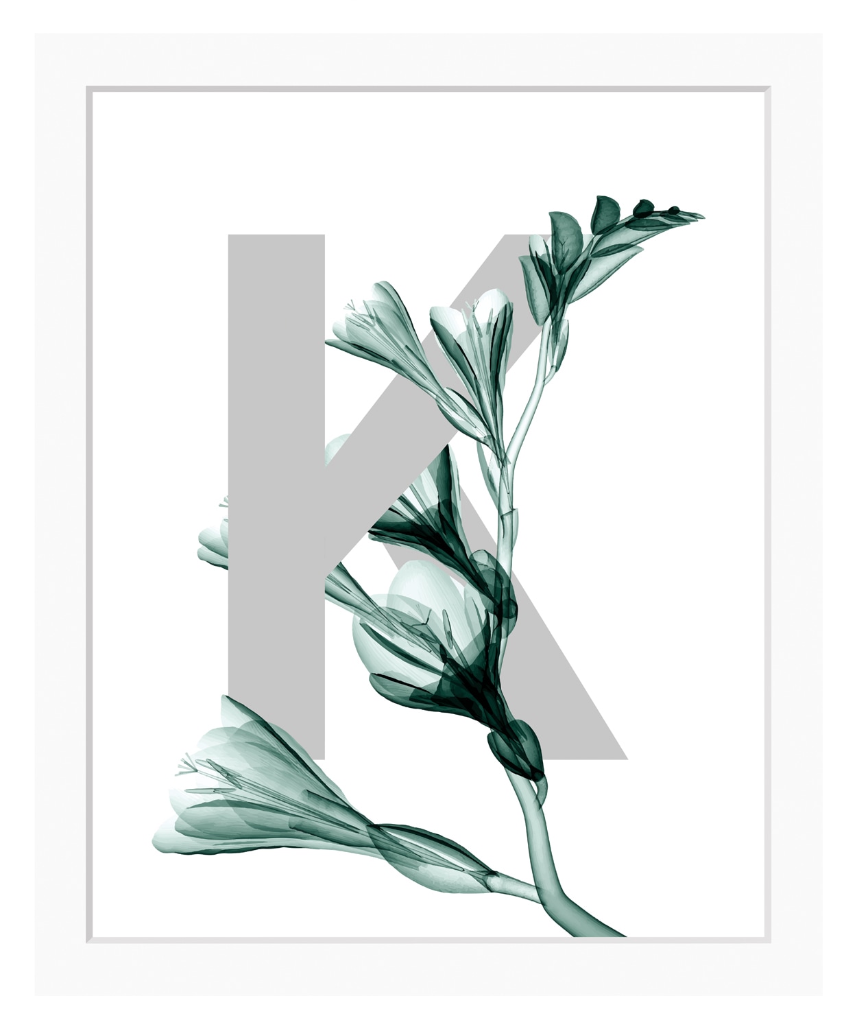 queence Bild »K-Flower«, Buchstaben, Blume, gerahmt, Blätter von queence