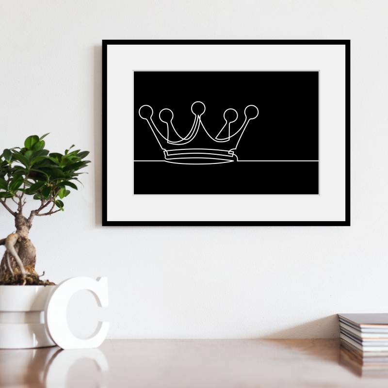 queence Bild »KING«, Schwarz-Weiss-Kunst-Modern-Hasen-Könige, (1 St.), HD Premium Poster-Druck inkl. Holzrahmen von queence