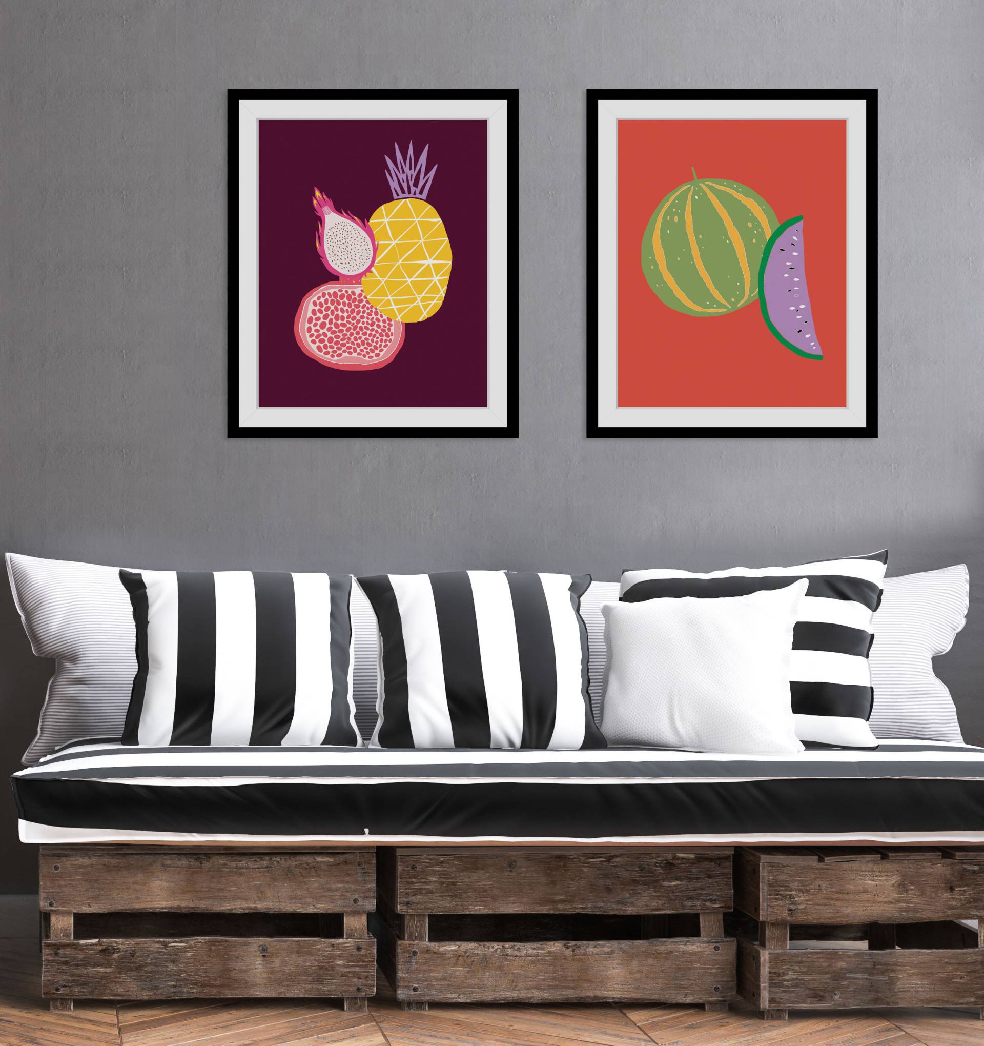 queence Bild »Kimmy«, Obst-Obst Bilder-Lebensmittel-Essen-Kunst-Figuren, (1 St.), HD Premium Poster-Druck inkl. Holzrahmen von queence