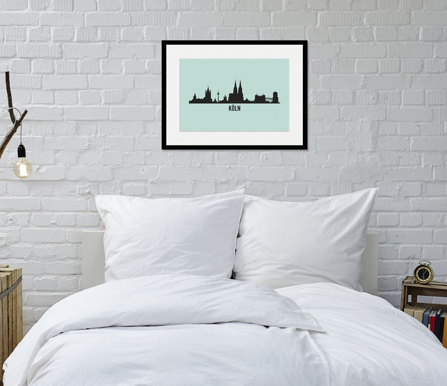 queence Bild »Köln Skyline«, Städte-Stadt-Deutschland-Köln-Kirche-Gebäude, (1 St.), HD Premium Poster-Druck inkl. Holzrahmen von queence