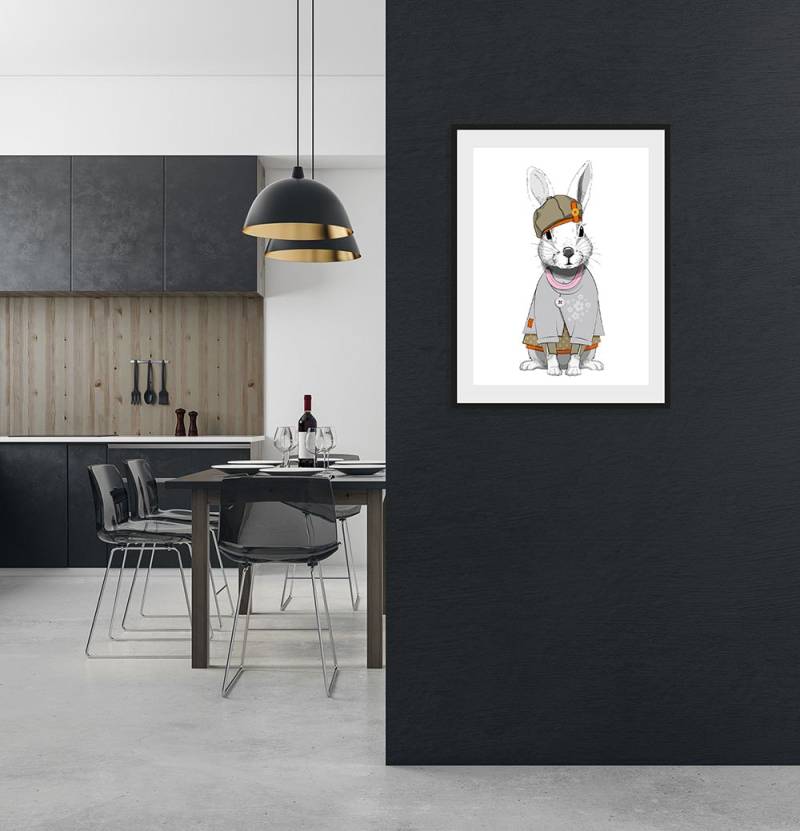 queence Bild »Leevi«, Hase-Hasen-Kunst-Haustiere, (1 St.), HD Premium Poster-Druck inkl. Holzrahmen von queence