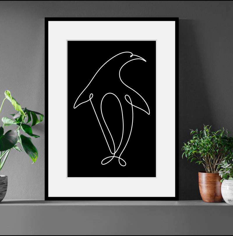 queence Bild »Lilu«, Pinguine-Kunst-Schwarz-Weiss, (1 St.), HD Premium Poster-Druck inkl. Holzrahmen von queence