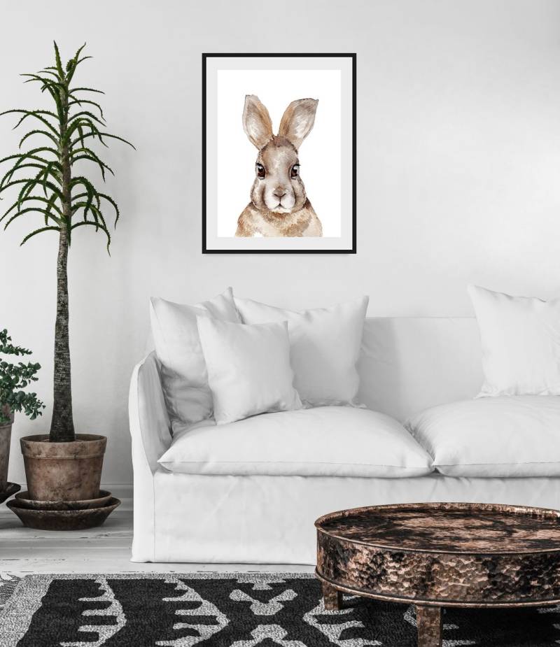 queence Bild »Lova«, Hase-Hasen-Kunst-Haustiere, (1 St.), HD Premium Poster-Druck inkl. Holzrahmen von queence