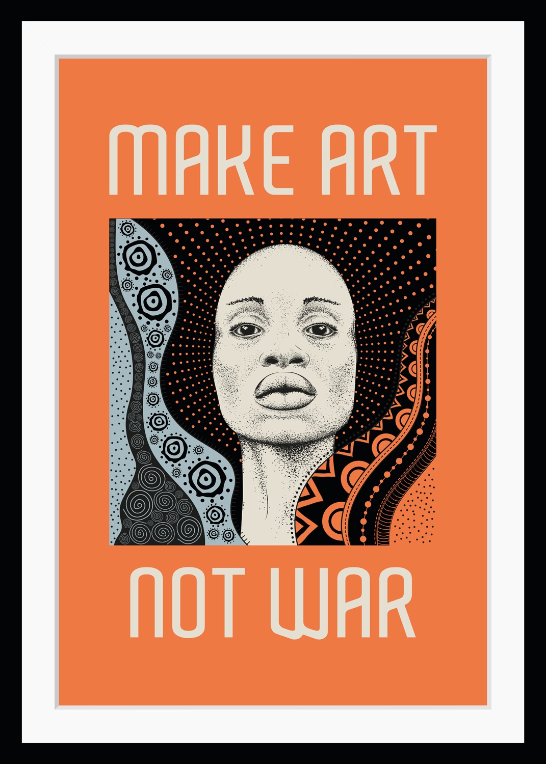 queence Bild »MAKE ART NOT WAR«, Sprüche & Texte-Schriftzug-Kunst-Frau-Figuren-Peace-Zeichen, HD Premium Poster-Druck inkl. Holzrahmen von queence