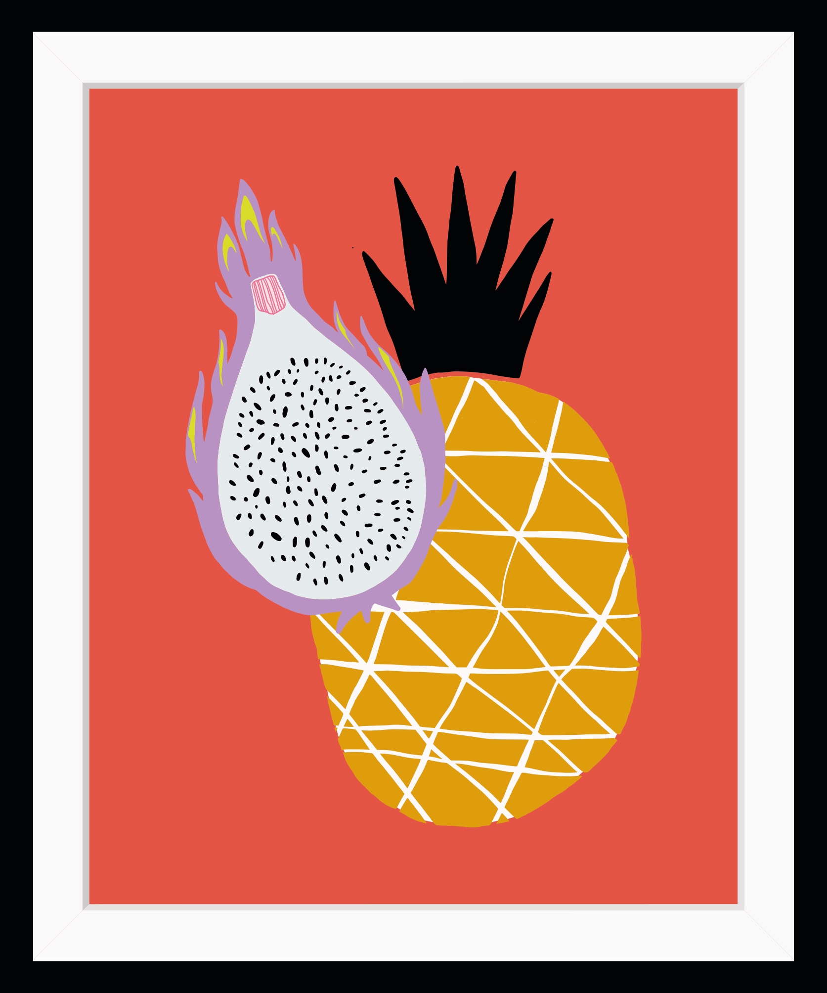 queence Bild »Marianne«, Obst-Obst Bilder-Kunst-Lebensmittel-Ananas, HD Premium Poster-Druck inkl. Holzrahmen von queence