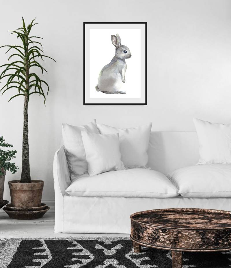 queence Bild »Millie«, Hase-Hasen-Schwarz-Weiss-Kunst-Haustiere, (1 St.), HD Premium Poster-Druck inkl. Holzrahmen von queence