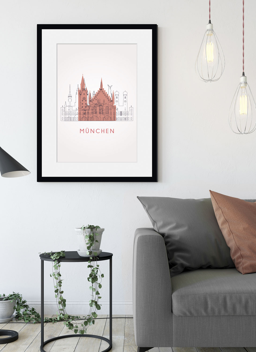 queence Bild »München Church«, Gebäude-Kirche-Religion-München-Deutschland-Kunst, (1 St.), HD Premium Poster-Druck inkl. Holzrahmen von queence