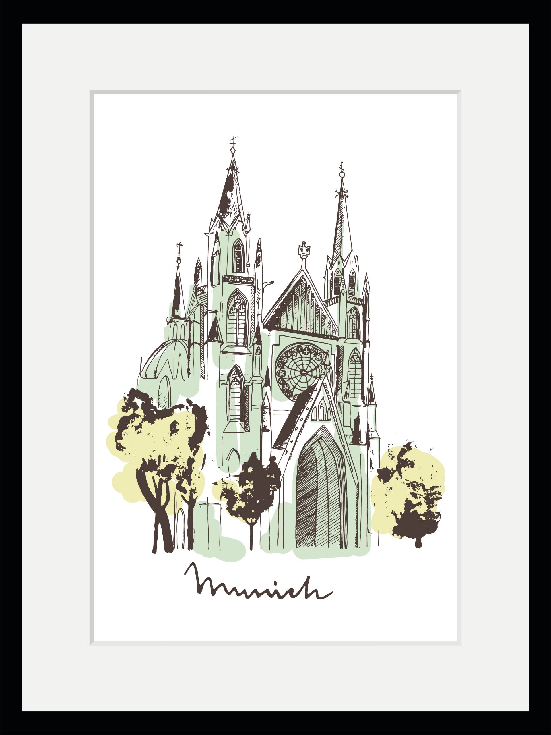queence Bild »Munich Church«, Kirche-Religion-München-Deutschland, HD Premium Poster-Druck inkl. Holzrahmen queence Bild »Munich Church«, Kirche-Religion-München-Deutschland, HD Premium Poster-Druck inkl. Holzrahmen von queence