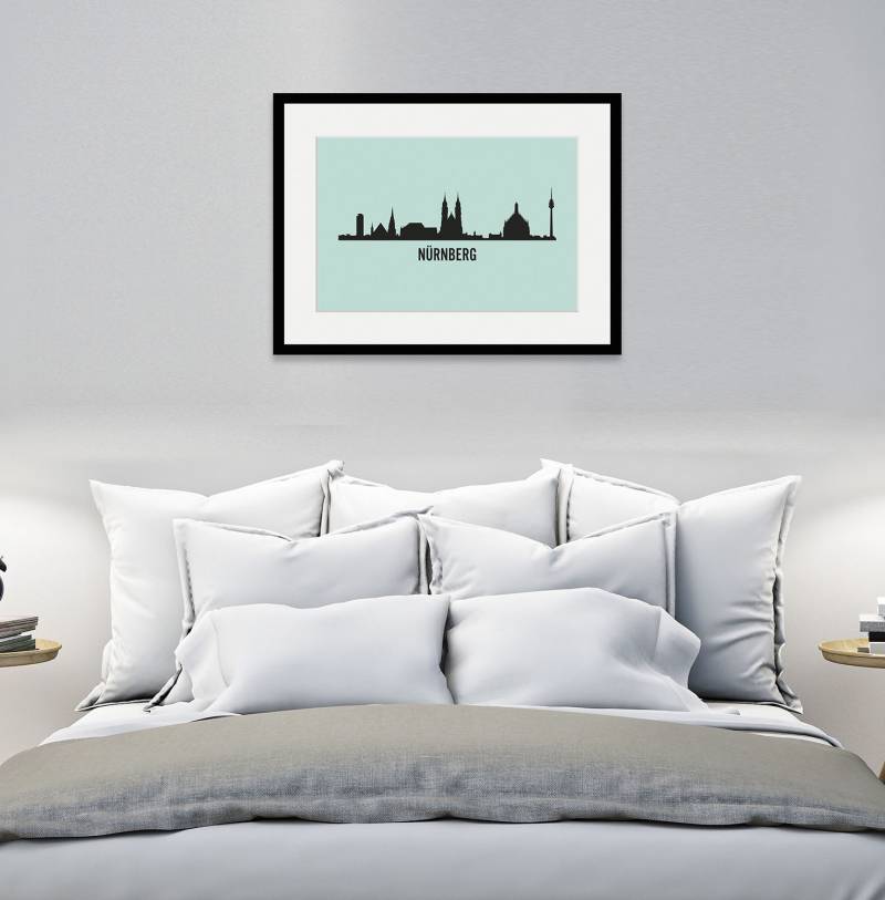 queence Bild »Nürnberg Skyline«, Städte-Stadt-Deutschland-Gebäude-Nürnberg, (1 St.), HD Premium Poster-Druck inkl. Holzrahmen von queence