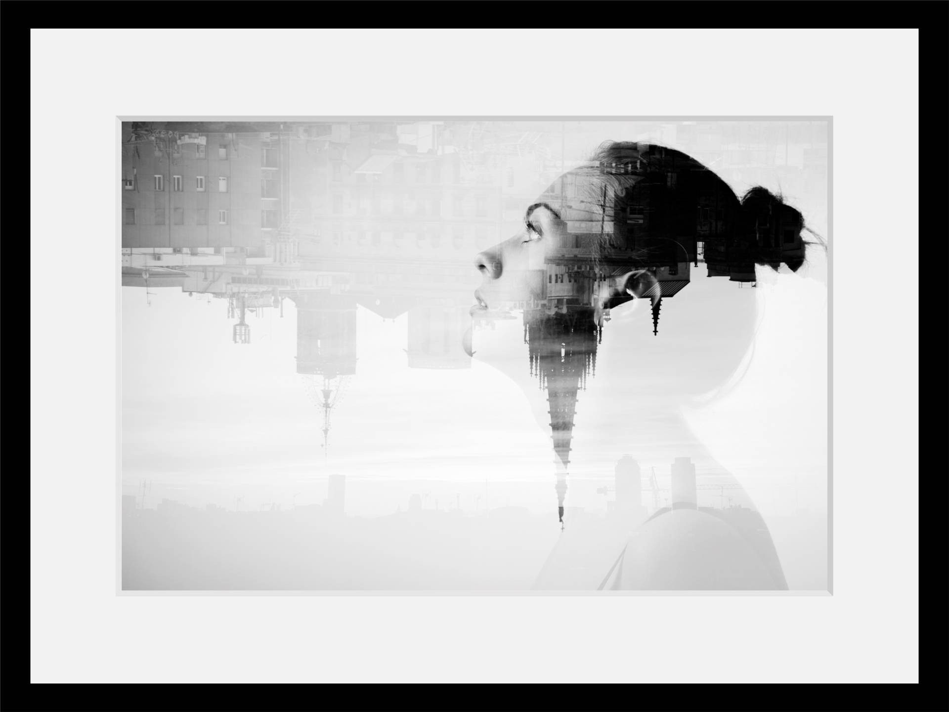 queence Bild »OVERTHINKING«, Frau-Stadt-Städte-Foto-Schwarz-Weiss-Kunst, HD Premium Poster-Druck inkl. Holzrahmen queence Bild »OVERTHINKING«, Frau-Stadt-Städte-Foto-Schwarz-Weiss-Kunst, HD Premium Poster-Druck inkl. Holzrahmen von queence