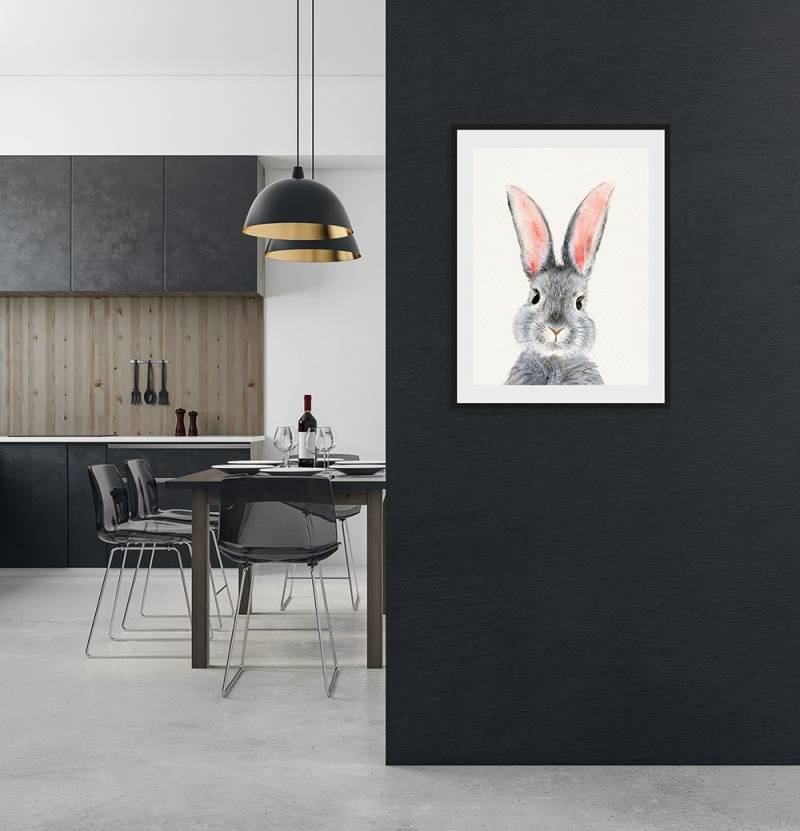 queence Bild »Olaf«, Hase-Hasen-Kunst-Haustiere, (1 St.), HD Premium Poster-Druck inkl. Holzrahmen von queence