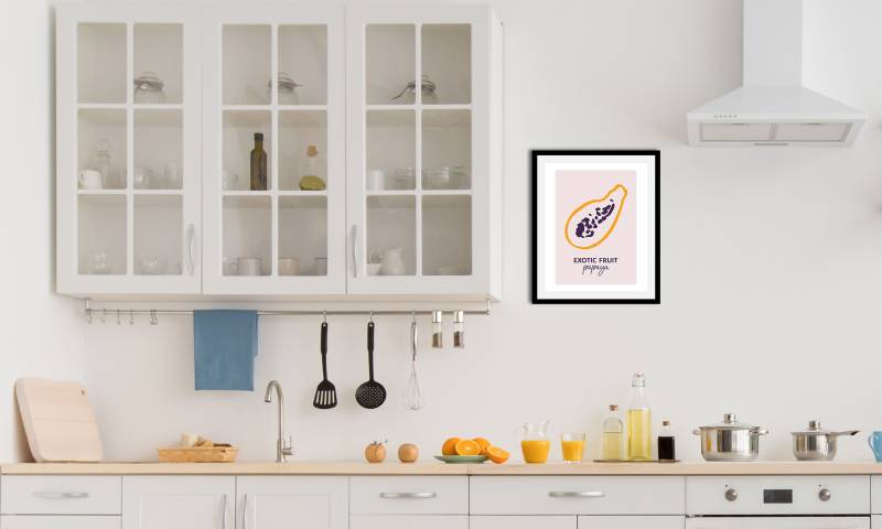 queence Bild »Papaya«, Obst-Obst Bilder-Schriftzug-Kunst, (1 St.), HD Premium Poster-Druck inkl. Holzrahmen von queence