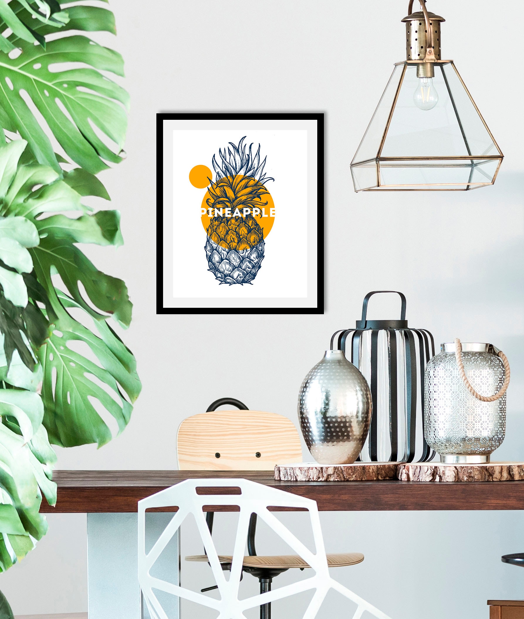 queence Bild »Pineapple«, Obst-Obst Bilder-Ananas-Kunst-Abstrakt-Essen-Lebensmittel-Schriftzug, (1 St.), HD Premium Poster-Druck inkl. Holzrahmen von queence