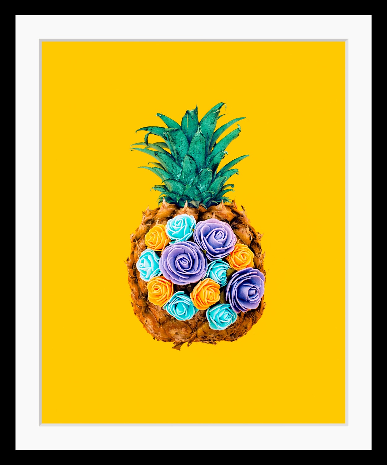 queence Bild »Selem«, Obst-Obst Bilder-Kunst-Lebensmittel-Ananas-Blumen, HD Premium Poster-Druck inkl. Holzrahmen von queence