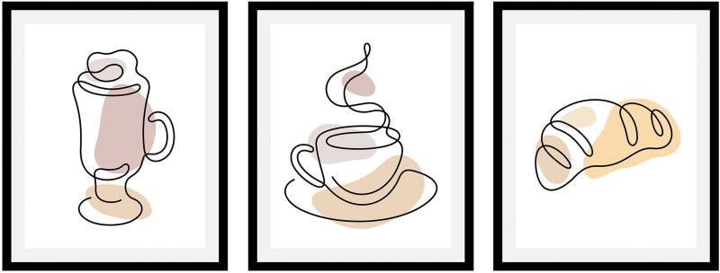 queence Bild »Set Hatty«, Lebensmittel-Kaffee-Kaffee Bilder-Bar & Lounges-Essen-Kunst, (1 St.), HD Premium Poster-Druck inkl. Holzrahmen - 3er Set von queence
