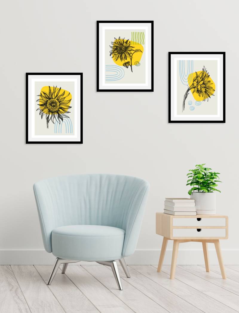 queence Bild »Set Sunflower«, Blumen, (1 St.), gerahmt von queence