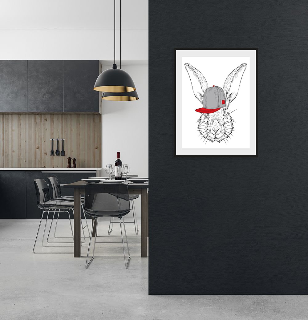 queence Bild »Sigrid«, Hase-Hasen-Schwarz-Weiss-Kunst-Haustiere, (1 St.), HD Premium Poster-Druck inkl. Holzrahmen von queence