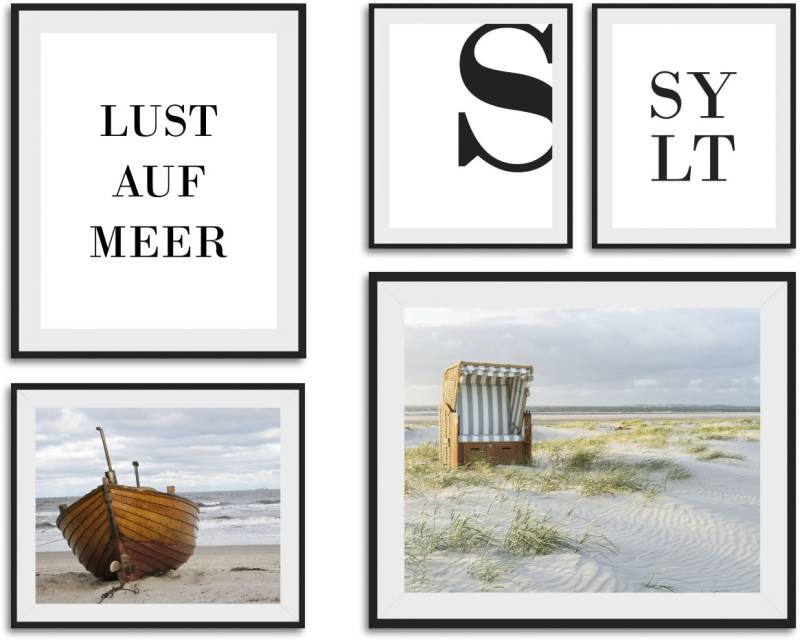 queence Bild »Sylt«, Strand, (5 St.), gerahmt von queence